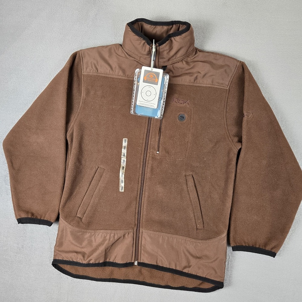 Vtg Reebok iHoodie Mens Medium Brown Fleece Hooded Full Zip Jacket Y2K NWT